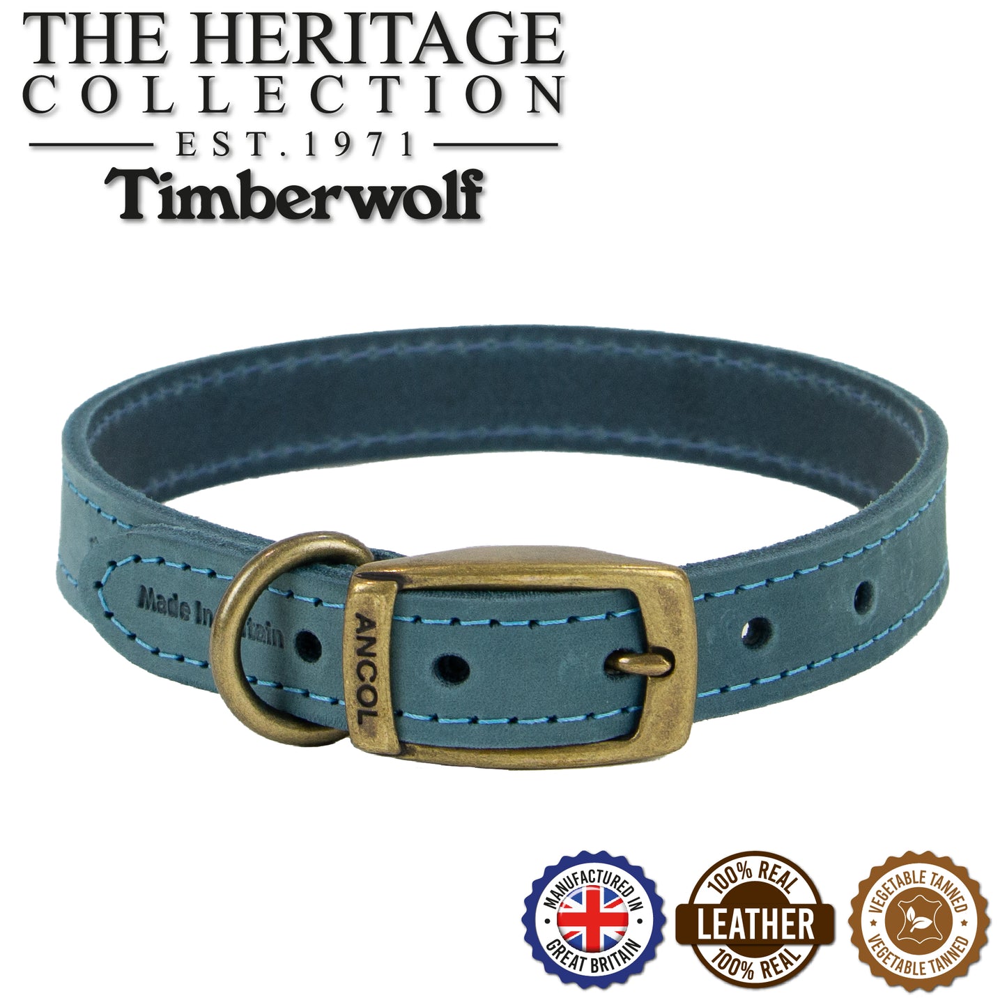 Ancol Dog Collar Timberwolf Leather, Sable (Brown), Mustard, Blue