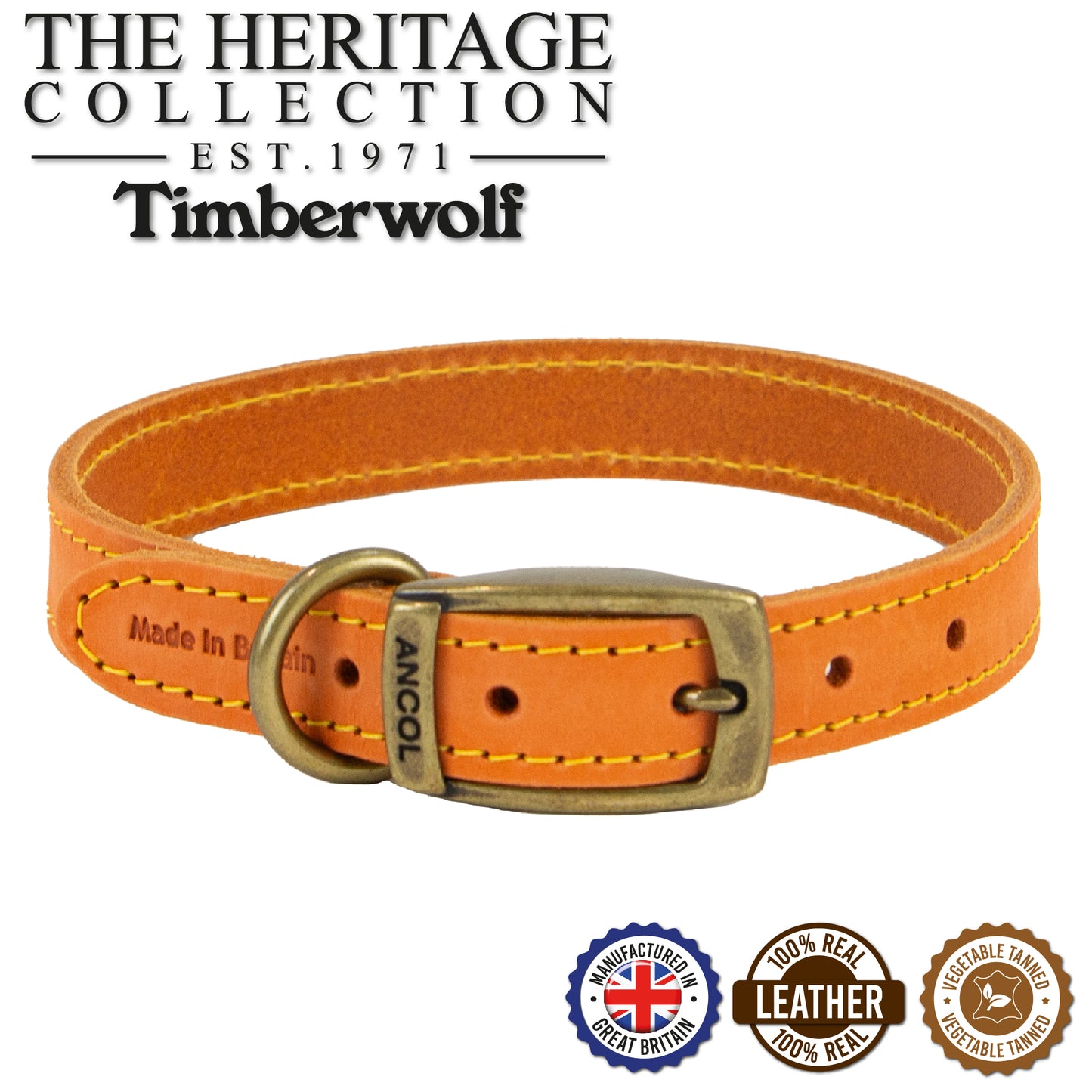 Ancol Dog Collar Timberwolf Leather, Sable (Brown), Mustard, Blue